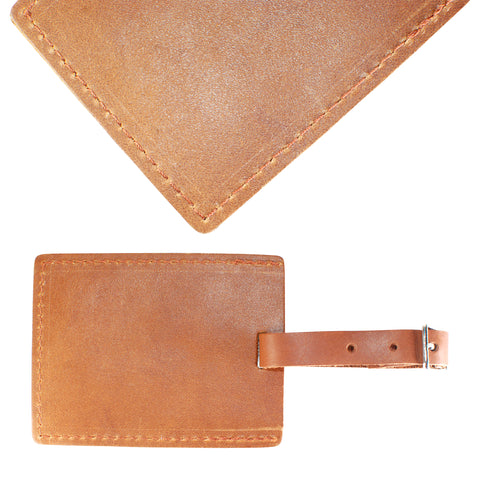 TPK Leather Line – Premium Leather Golf Bag Tag, Rectangular, English Tan