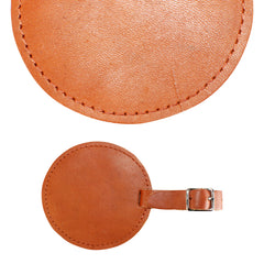 TPK Leather Line – Premium Leather Golf Bag Tag, Round, English Tan